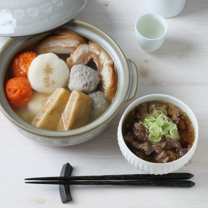 【金澤おでん赤玉】金澤おでん５種と牛すじ煮込み（醤油味・味噌味）セット＜冷凍＞