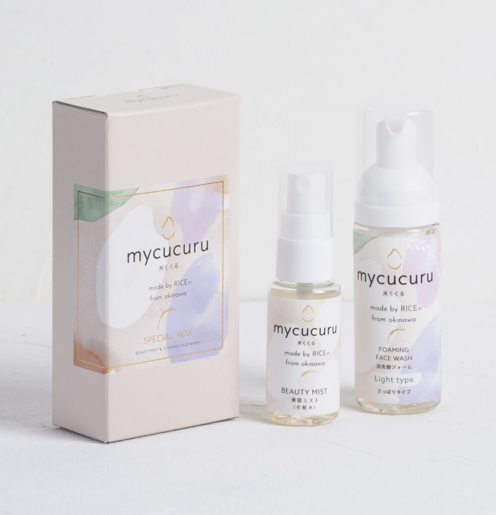 【沖縄食糧】mycucuru　お米の恵み　スペシャルボックス（泡洗顔さっぱり50ml・美容ミスト(化粧水)30ml）