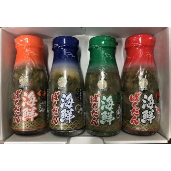 【海鮮ばくだん】いか・つぶ貝・甘えび・生ほたて（各1本）4本セット ＜箱付きギフト用＞